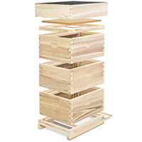 Lorenzbeute mit schwebenden Einzelteilen in aufgefächerter Schrägansicht vor weißem Hintergrund