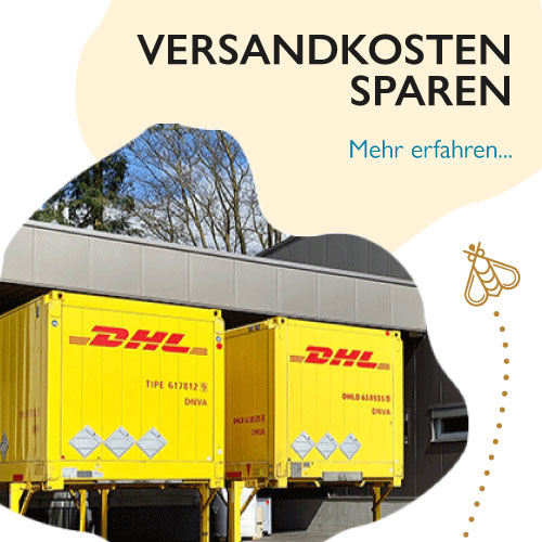 Dritter Slide, Zwei Postcontainer stehen am Versandzentrum, Mehr Informationen zu Versand & Zahlung