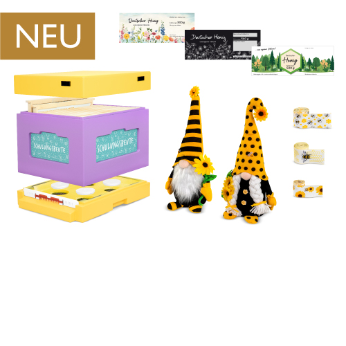 Verschiedene Artikel mit einem braunen Banner mit der Aufschrift Jetzt neu