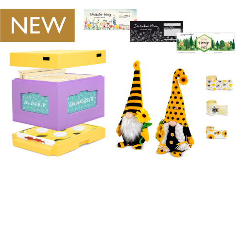 Verschiedene Artikel mit einem braunen Banner mit der Aufschrift Jetzt neu