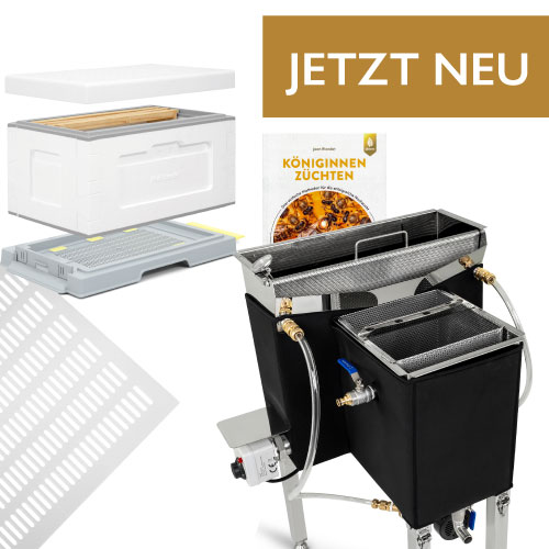 Verschiedene Artikel mit einem braunen Banner mit der Aufschrift Jetzt neu