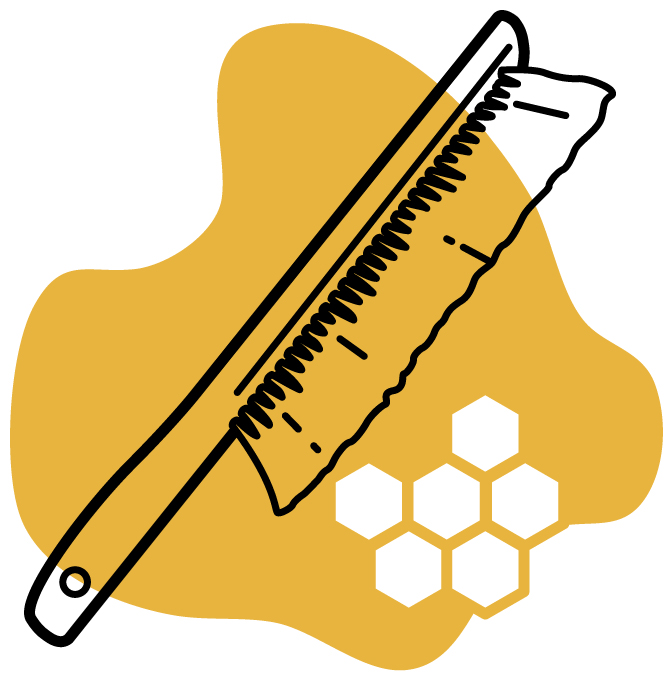 Gelber Klecks mit einem Bienenbesen in schematischer Zeichnung