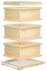 Segeberger Holzbeute 4, Kantenansicht, Zargen und Deckel schwebend