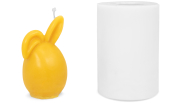 Gießform Osterei glatt mit Ohren, Frontansicht, fertige Kerze daneben