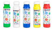 Colorvit Fluglochfarben 250 ml, Gruppenbild aller Farben, Frontansicht