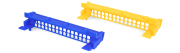 Anel® Klick-Fluglochgitter blau und gelb, Frontansicht, offenes Gitter