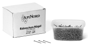 Rähmchen-Nägel 30 mm, Frontansicht, offene Dose, Karton, 3 Nägel einzeln liegend
