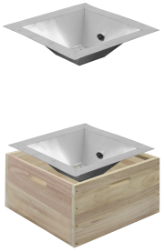 Imgut® Wachstrichter Universal, Kantenansicht, Doppelbild, einmal Trichter solo, einmal Trichter schwebend über Zarge