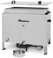 Bienomat® Schmelzkombi Gas eckig, Seitenansicht, Wabenkorb schaut heraus, Deckel schwebend