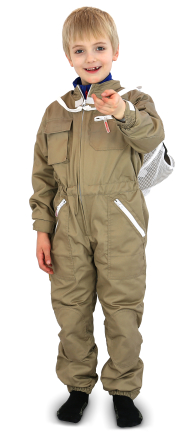 Bieno®Protect Kinder-Schutzanzug TERRA, Frontansicht, Haube nach hinten weggeklappt