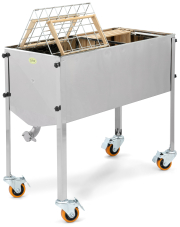 SIPA® Entdecklungstisch Universal 100 cm, Kantenansicht, aufgebaut, mit zwei Rähmchen auf der Rähmchenablage