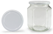 Sechseckglas 580 ml mit 82er weiß
