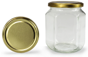Sechseckglas 580 ml mit 82er gold