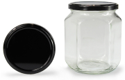 Sechseckglas 580 ml mit 82er schwarz glänzend