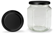 Sechseckglas 580 ml mit 82er schwarz-matt