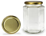 Sechseckglas 720 ml mit 82er gold
