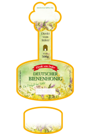 Rütli® Honigglas-Etikett 500 g, Siegel Klee, Blumenwiese, Frontansicht von Vorder- und Rückseite