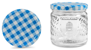 Original Bavarian honey jar 405 ml / 500 g with lid TO 82 check blue