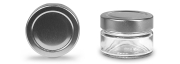 Deep Rundglas 75 ml mit 58er silber, Frontansicht, ein Deckel stehend daneben