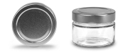 Deep Rundglas 136 ml mit 66er silber, Frontansicht, ein Deckel stehend daneben