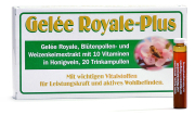 Gelée Royale Plus Trinkampullen, Frontansicht, eine Ampulle davor