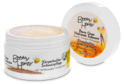 Beemy Honey Körperbutter Vanille, Frontansicht, offene Dose, Deckel stehend daneben