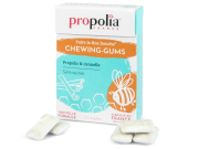Propolia Propolis-Zimt Kaugummis, Frontansicht, 5 Kaugummis davor