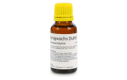 Honigwachs Duftöl 20 ml, Frontansicht in brauner 20 ml Tropfflasche mit weißem Etikett und gelbem Deckel